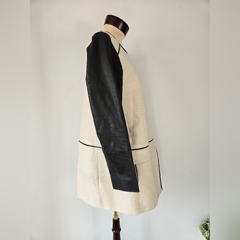 CLUB MONACO linen and lamb leather cream and black jacket. Size large - Picture 6 of 16